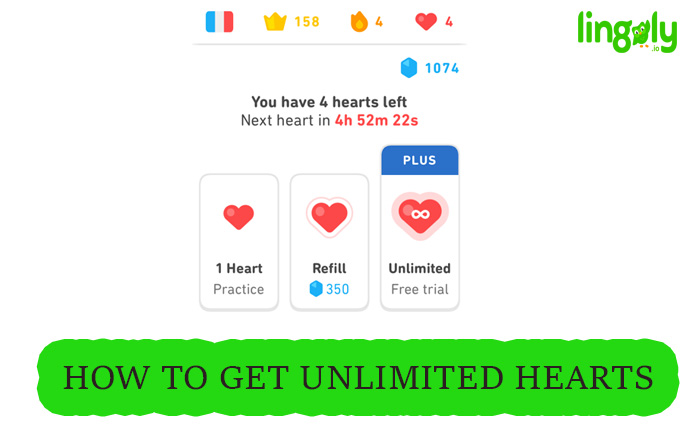 how to get free duolingo plus unlimited hearts