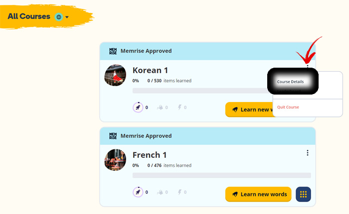 Restart Memrise Course
