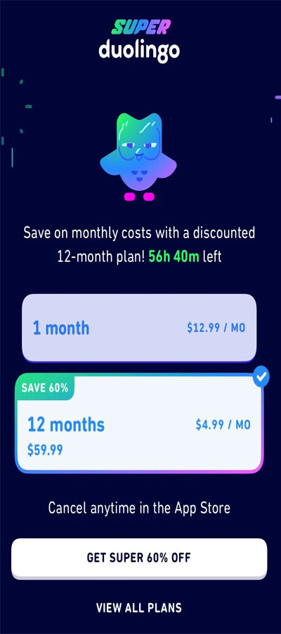 Super Duolingo 60% off